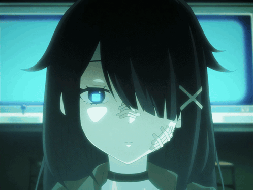 A Close Up Of A Girl With Black Hair And A Blue Eye GIF