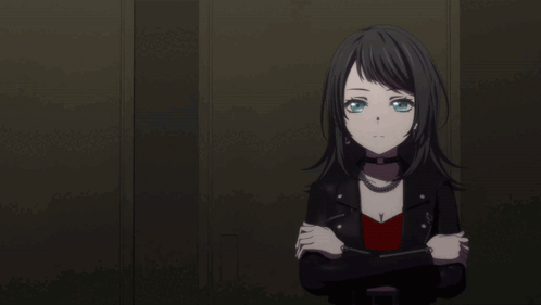 A Close Up Of A Girl With Blue Eyes And A Choker Around Her Neck GIF