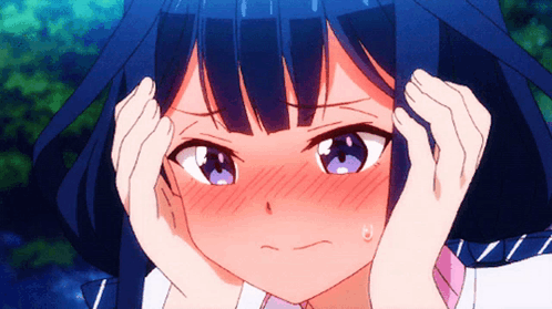 A Close Up Of A Girl With Blue Hair And Purple Eyes GIF