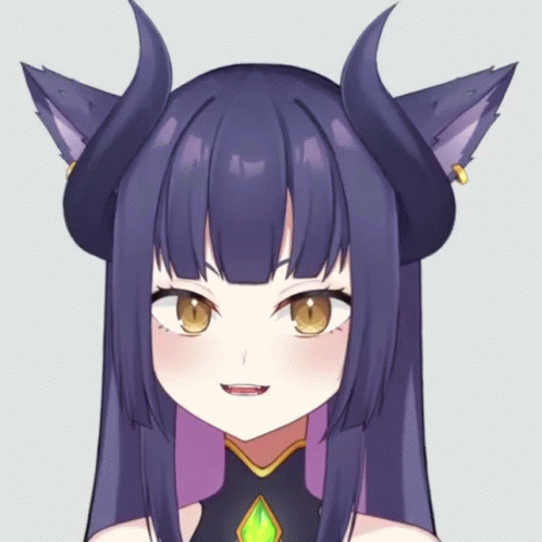 A Close Up Of A Girl With Horns And Cat Ears Making A Funny Face GIF