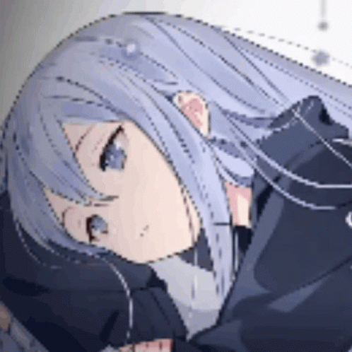 A Close Up Of A Girl With Long Blue Hair And A Black Jacket . GIF