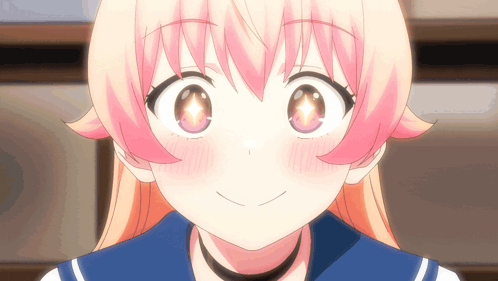 A Close Up Of A Girl With Pink Hair And A Choker GIF