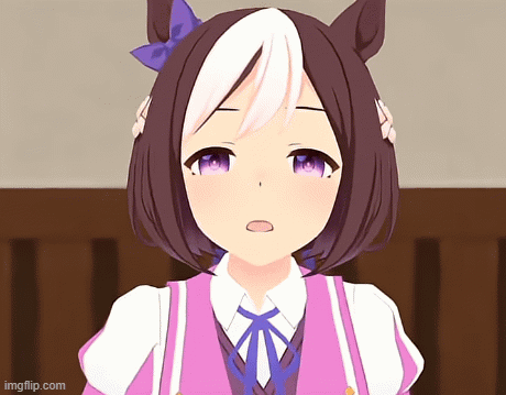 A Close Up Of A Girl With Purple Eyes And A Bow On Her Head GIF