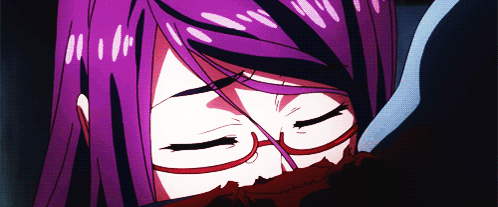 A Close Up Of A Girl With Purple Hair Wearing Glasses GIF
