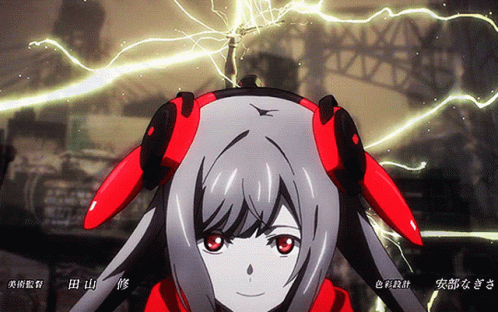 A Close Up Of A Girl With Red Ears And A Lightning Bolt Behind Her GIF