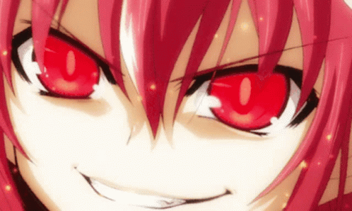 A Close Up Of A Girl With Red Eyes And A Smile GIF