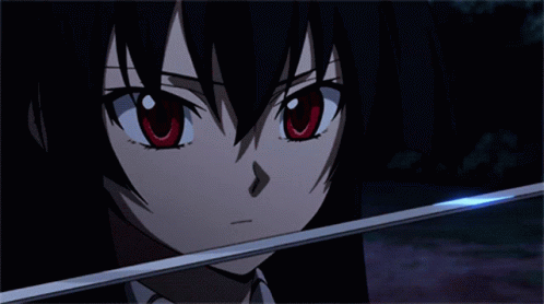 A Close Up Of A Girl With Red Eyes Holding A Sword GIF