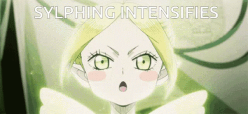 A Close Up Of A Girl With The Words Sylphing Intensifies Behind Her GIF
