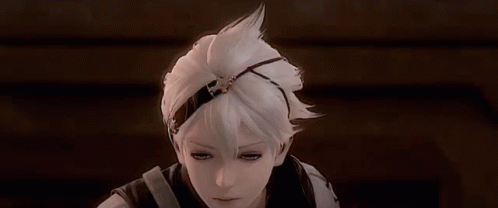 A Close Up Of A Girl With White Hair And A Headband On Her Head . GIF