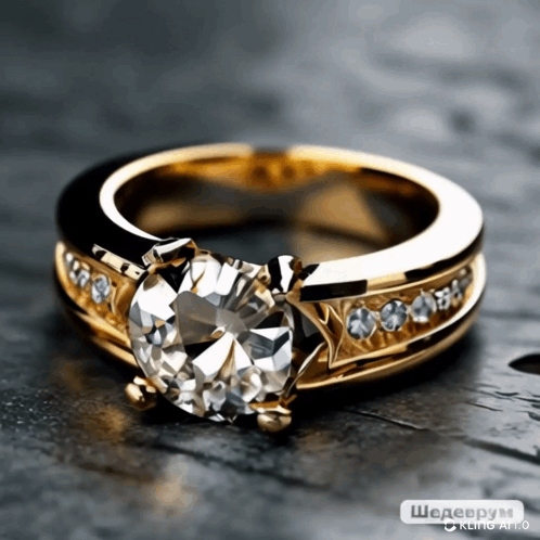 A Close Up Of A Gold Ring With A Diamond In It GIF