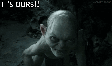 A Close Up Of A Gollum With The Words It 'S Ours Written Above It GIF