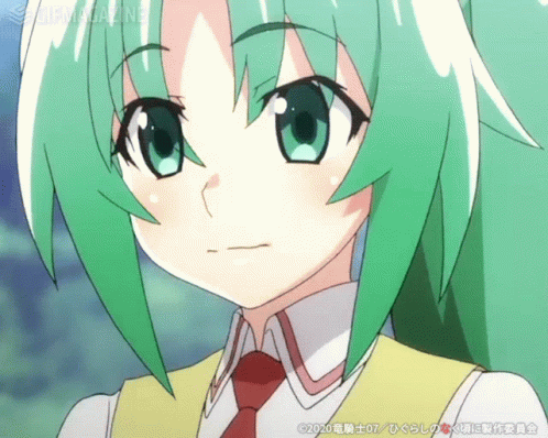 A Close Up Of A Green Haired Anime Character With A Gif Magazine Watermark GIF