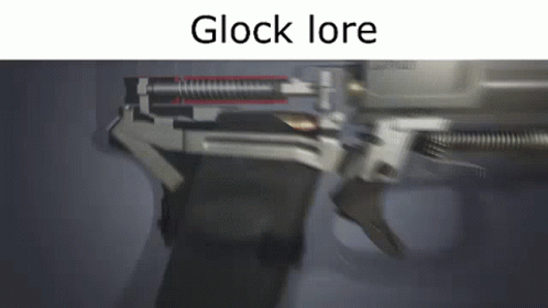 A Close Up Of A Gun With The Words `` Glock Lore '' Written On It . GIF
