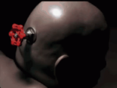 A Close Up Of A Head With A Red Valve Attached To It GIF