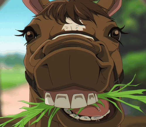 A Close Up Of A Horse 'S Mouth Eating Grass GIF