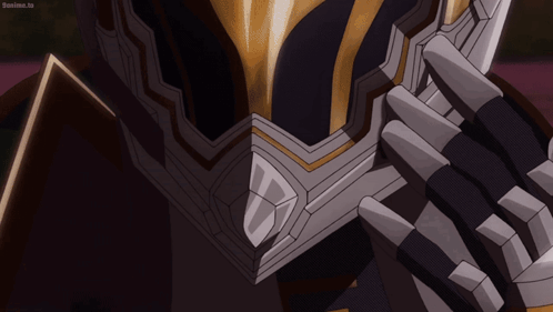 A Close Up Of A Knight 'S Helmet And Gloves With The Letters Sanime.tv On The Bottom Right GIF