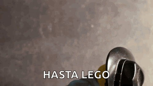 A Close Up Of A Lego Figure With The Words Hasta Lego On The Bottom GIF