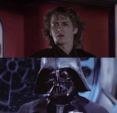 A Close Up Of A Man And A Close Up Of A Darth Vader GIF
