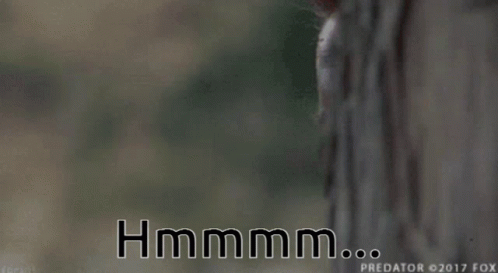 A Close Up Of A Man Behind A Tree With The Words Hmmmm GIF