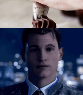 A Close Up Of A Man In A Suit And Tie Holding A Piece Of Meat . GIF
