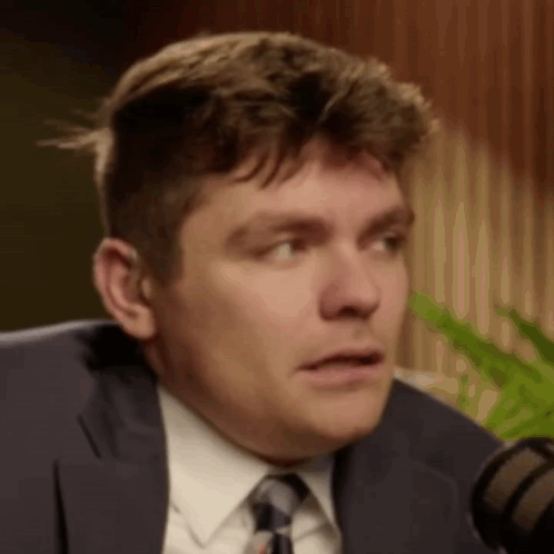 A Close Up Of A Man In A Suit And Tie Talking Into A Microphone . GIF