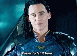 A Close Up Of A Man In A Superhero Costume With The Words `` Easier To Let It Burn '' . GIF