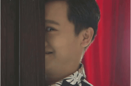 A Close Up Of A Man 'S Face Behind A Wooden Door . GIF