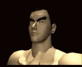 A Close Up Of A Man 'S Face In A Video Game In A Dark Room . GIF