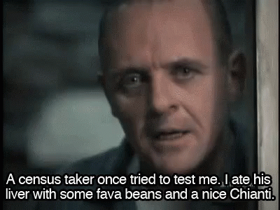 a close up of a man 's face with a caption that says a census taker once tried to test me