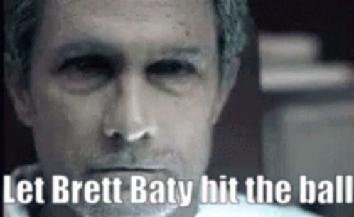 A Close Up Of A Man 'S Face With A Caption That Says `` Let Brett Baty Hit The Ball '' . GIF