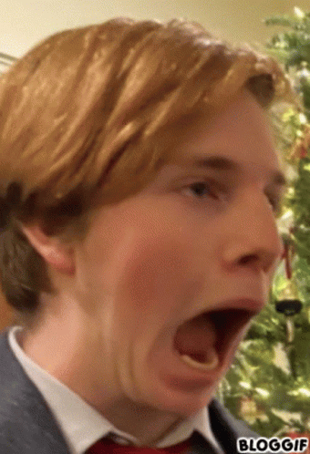 A Close Up Of A Man 'S Face With A Christmas Tree In The Background And The Words Bloggif Below It GIF