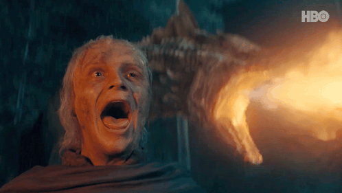A Close Up Of A Man 'S Face With A Fire Coming Out Of His Mouth And The Word Hbo On The Bottom GIF