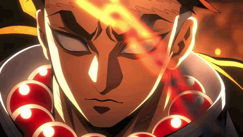 A Close Up Of A Man 'S Face With A Glowing Light Coming Out Of His Eyes GIF