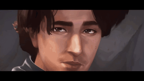 A Close Up Of A Man 'S Face With A Gray Background GIF
