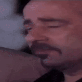 A Close Up Of A Man 'S Face With A Mustache And Beard . GIF