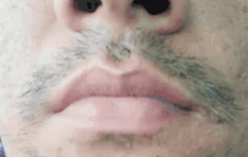 A Close Up Of A Man 'S Face With A Mustache And Lips . GIF
