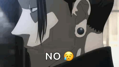 A Close Up Of A Man 'S Face With A Sad Face And The Words `` No '' . GIF