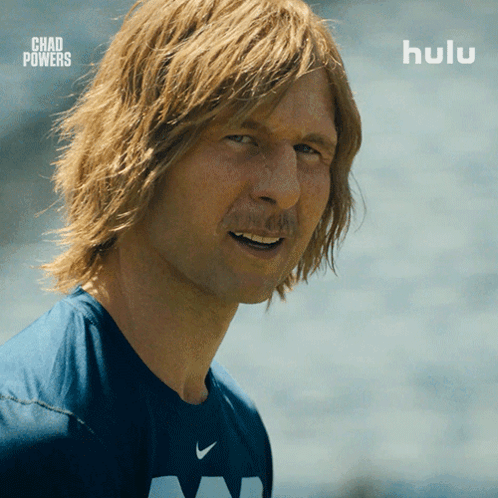 A Close Up Of A Man 'S Face With Chad Powers On The Bottom GIF