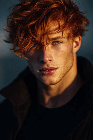 a close up of a man 's face with red hair and freckles