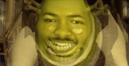 A Close Up Of A Man 'S Face With Shrek Makeup On It . GIF