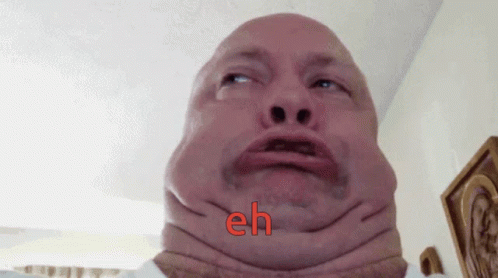 A Close Up Of A Man 'S Face With The Word Eh Written In Red GIF
