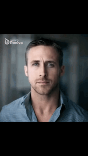 A Close Up Of A Man 'S Face With The Word Revive On The Bottom Right GIF
