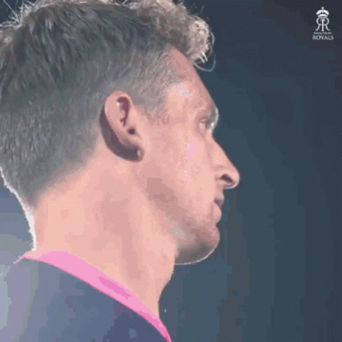A Close Up Of A Man 'S Face With The Word Royals On The Bottom Right GIF