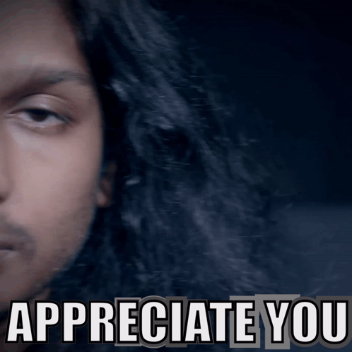 A Close Up Of A Man 'S Face With The Words " Appreciate You " Below It GIF