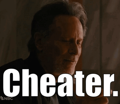 A Close Up Of A Man 'S Face With The Words " Cheater " Below Him GIF