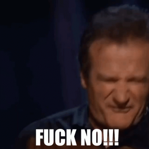 A Close Up Of A Man 'S Face With The Words Fuck No Written On It GIF
