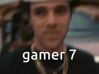 A Close Up Of A Man 'S Face With The Words Gamer 7 On The Bottom . GIF