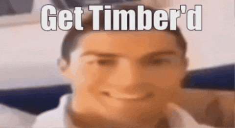 A Close Up Of A Man 'S Face With The Words Get Timber 'D Written On It GIF
