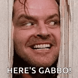 A Close Up Of A Man 'S Face With The Words `` Here 'S Gabbo ! '' GIF