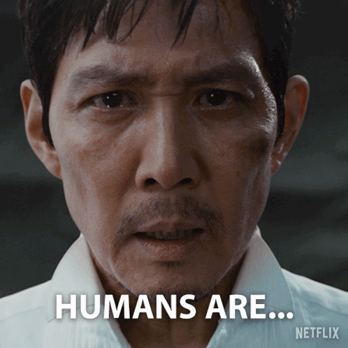 A Close Up Of A Man 'S Face With The Words Humans Are On The Bottom Right GIF